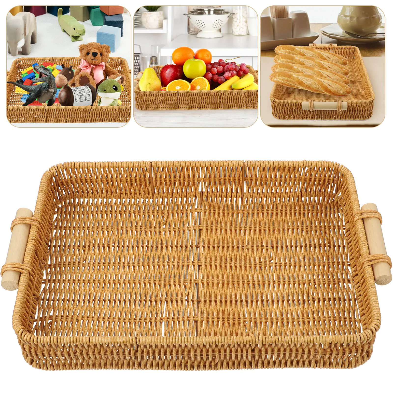 Hand-Woven Storage Basket Bread Serving Tray Woven Fruit Basket For Kitchen Home Office Organizing Container Snacks Cosmetics
