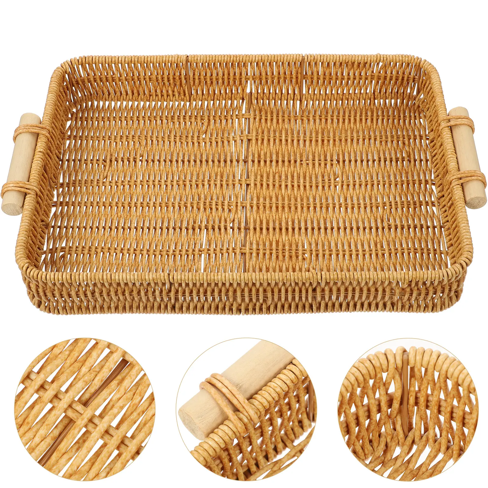 Hand-Woven Storage Basket Bread Serving Tray Woven Fruit Basket For Kitchen Home Office Organizing Container Snacks Cosmetics