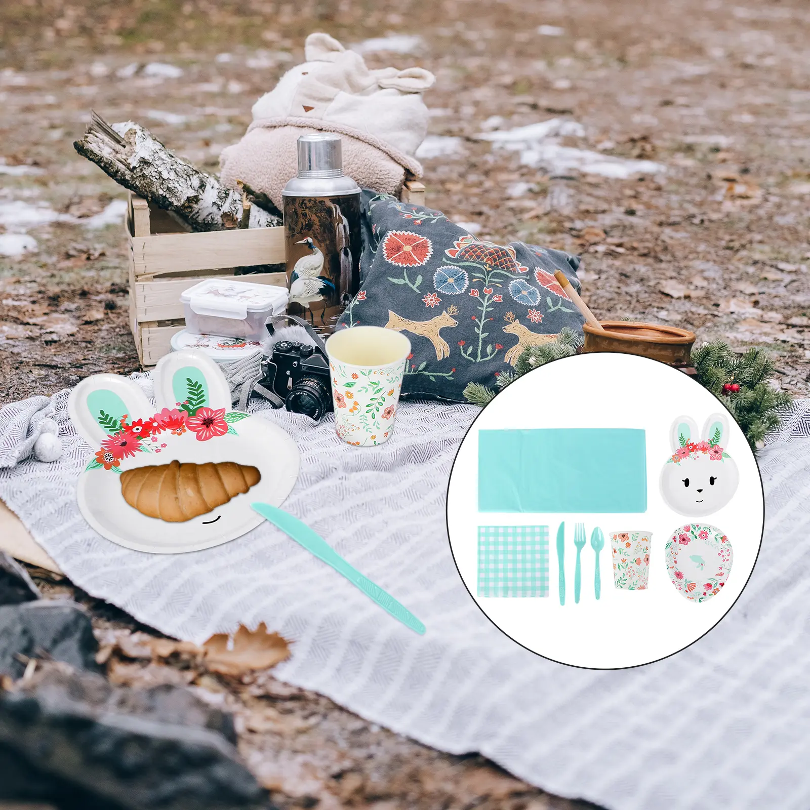 1 Set Tableware Set Eco-Friendly Cardboard Cutlery Durable Birthday Pool Party Supplies Plates Cups Paper Plates Outdoor Picnic