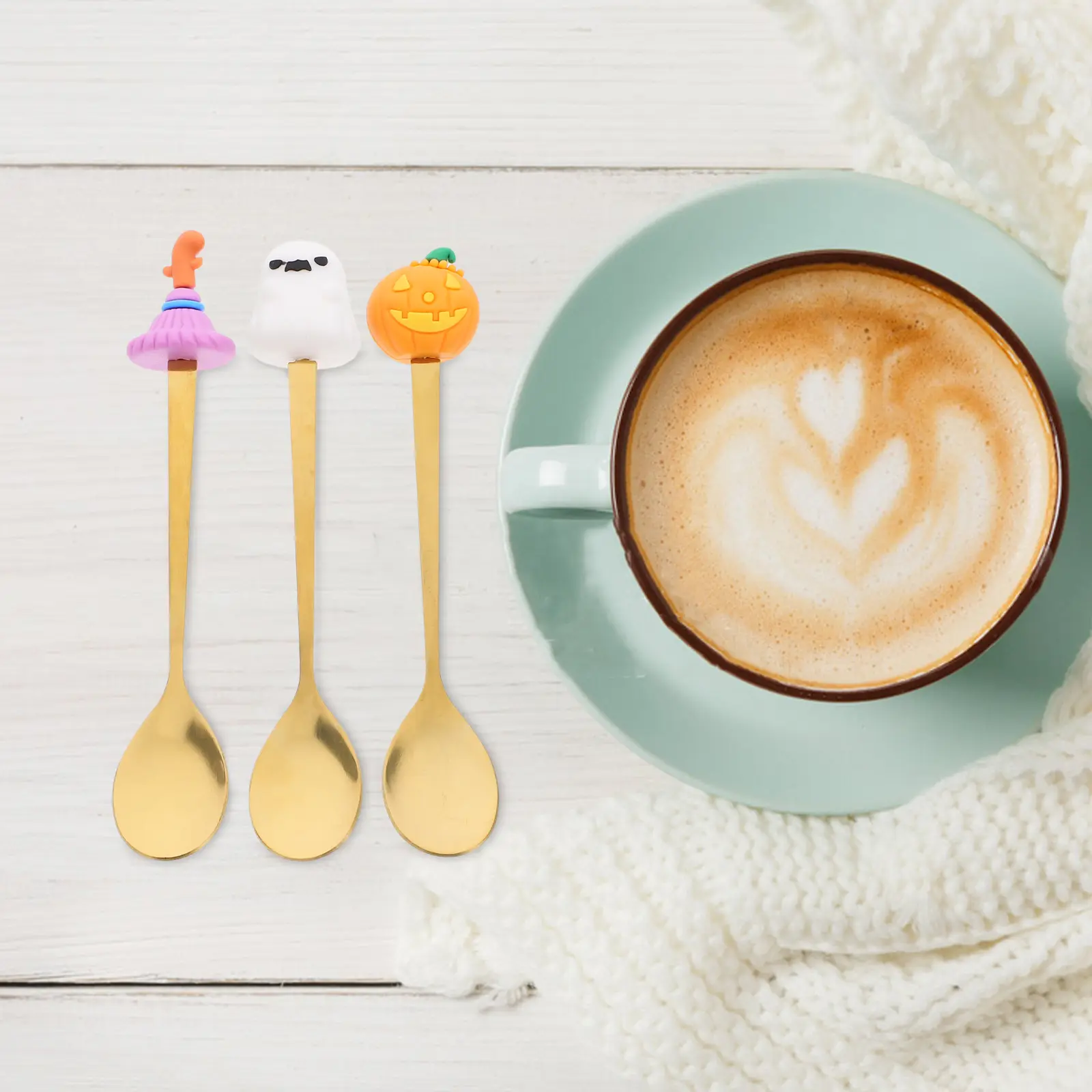 6pcs Halloween Dessert Stainless Steel Coffee Spoon Kitchen Accessories Engraved Cutlery For Party Home Restaurant Use Dessert