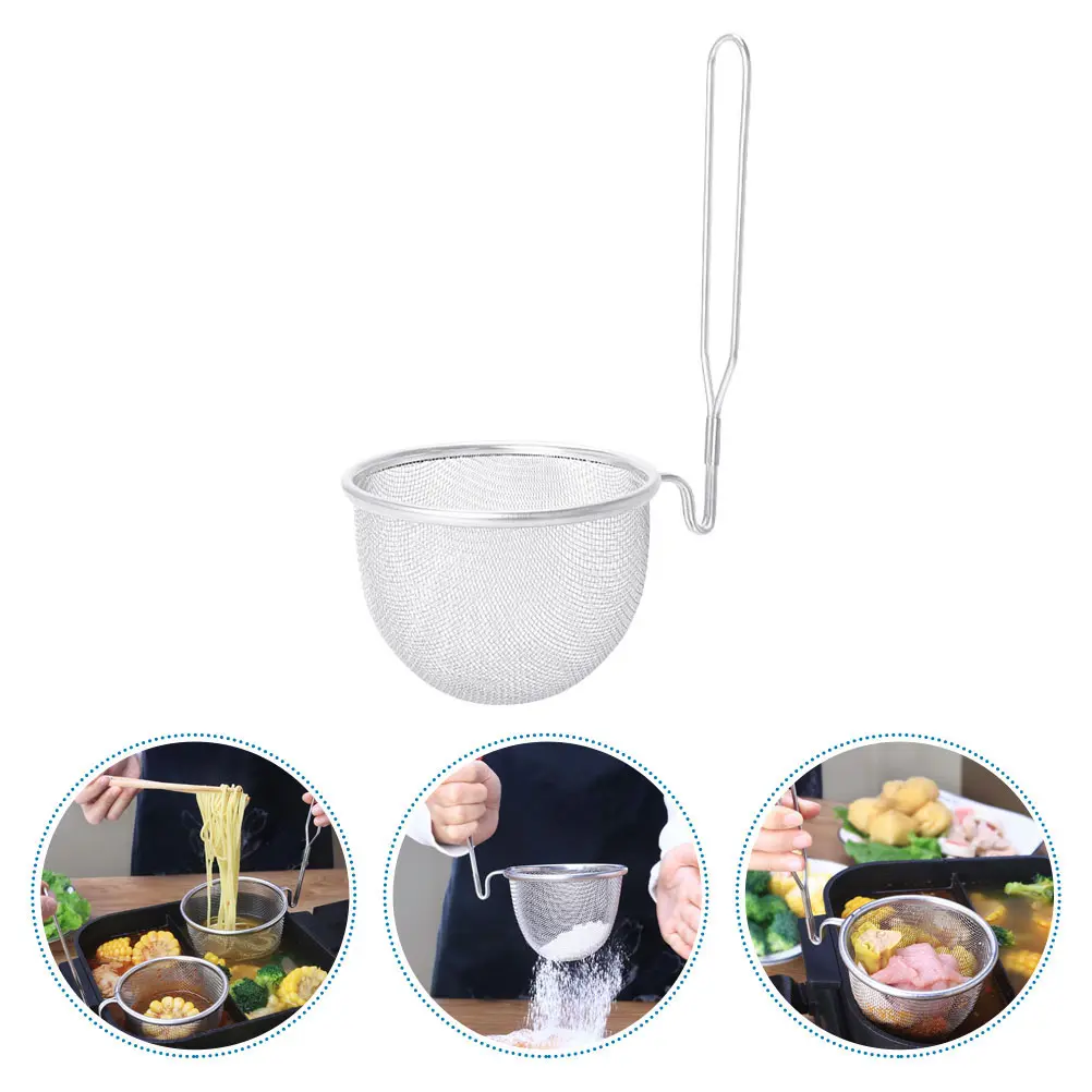 1pc Stainless Steel Colander Mesh Strainer Grease Filter Spoon Frying Noodles Hot Pot Cookware Kitchen Rustproof Heat