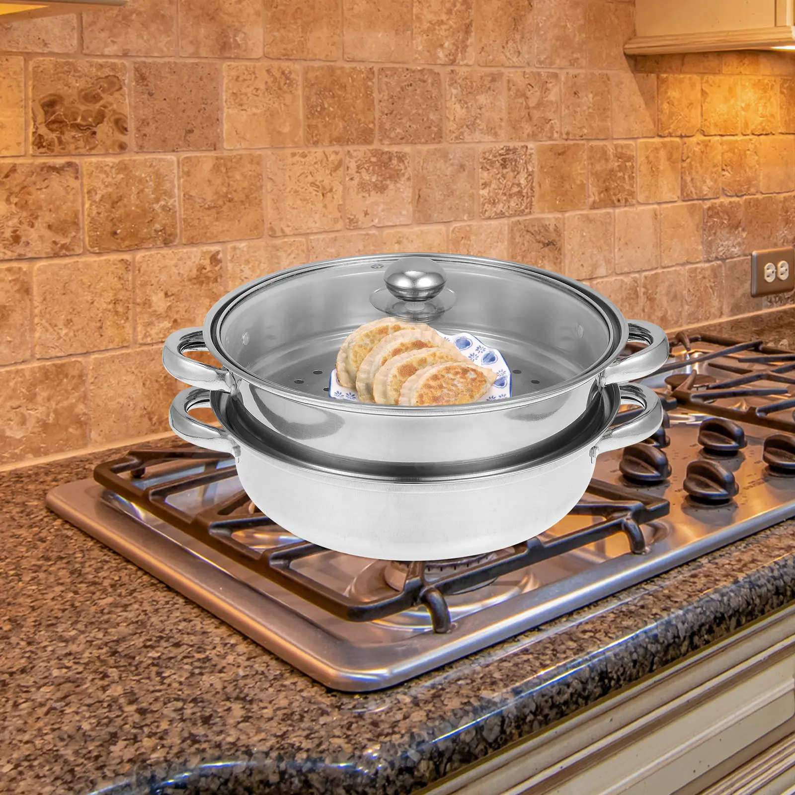 Thick Double Layer Food Pot Household Kitchen Steam Pot Stainless Steel Steamer Multi Functional Cooking Steaming Tool Vegetable