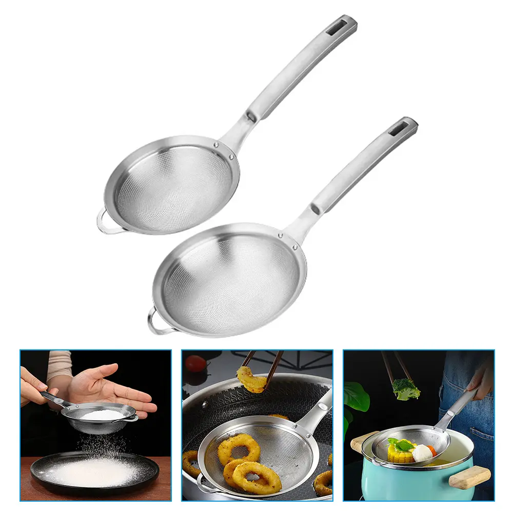 2pcs Mesh Strainer Rust-Proof High Temp Resistant Oil Food Drainage Tool Kitchen Accessory Reusable Wear-Resistant Ergonomic