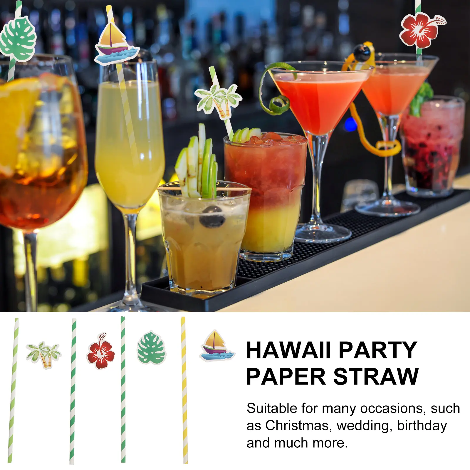 40Pcs Coconut Tree Paper Straws Festive Drinking Straws for Christmas Wedding Birthday Tropical Theme Hawaii Party Paper Straws