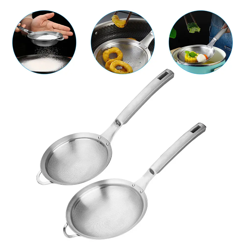 2pcs Mesh Strainer Rust-Proof High Temp Resistant Oil Food Drainage Tool Kitchen Accessory Reusable Wear-Resistant Ergonomic