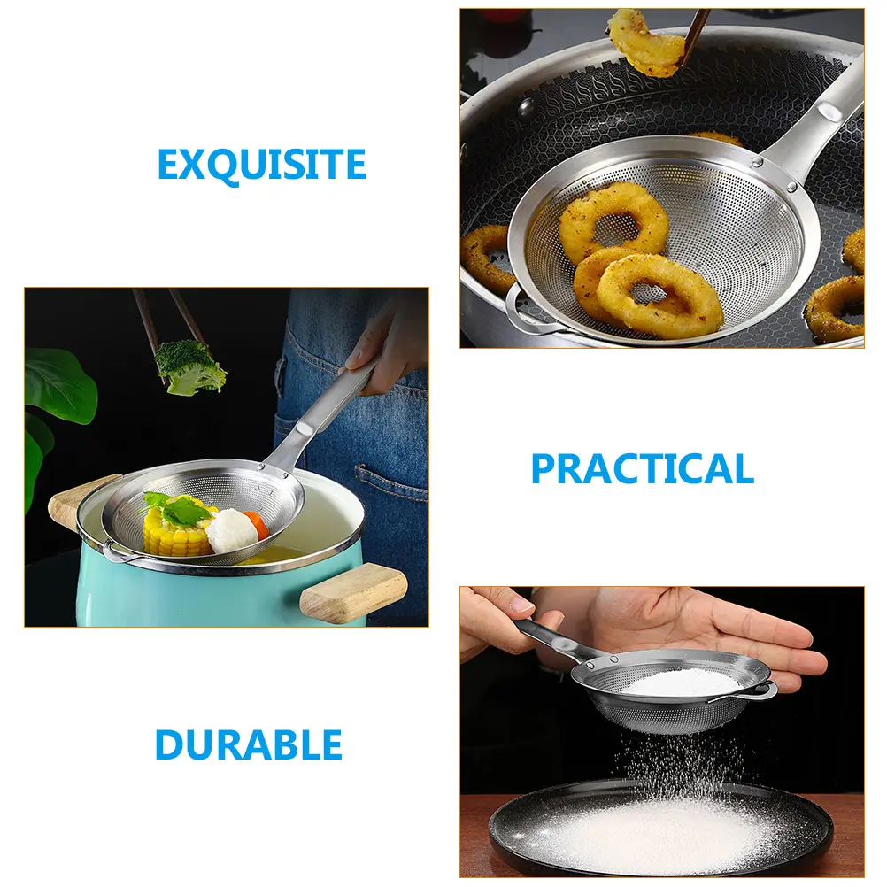 2pcs Mesh Strainer Rust-Proof High Temp Resistant Oil Food Drainage Tool Kitchen Accessory Reusable Wear-Resistant Ergonomic