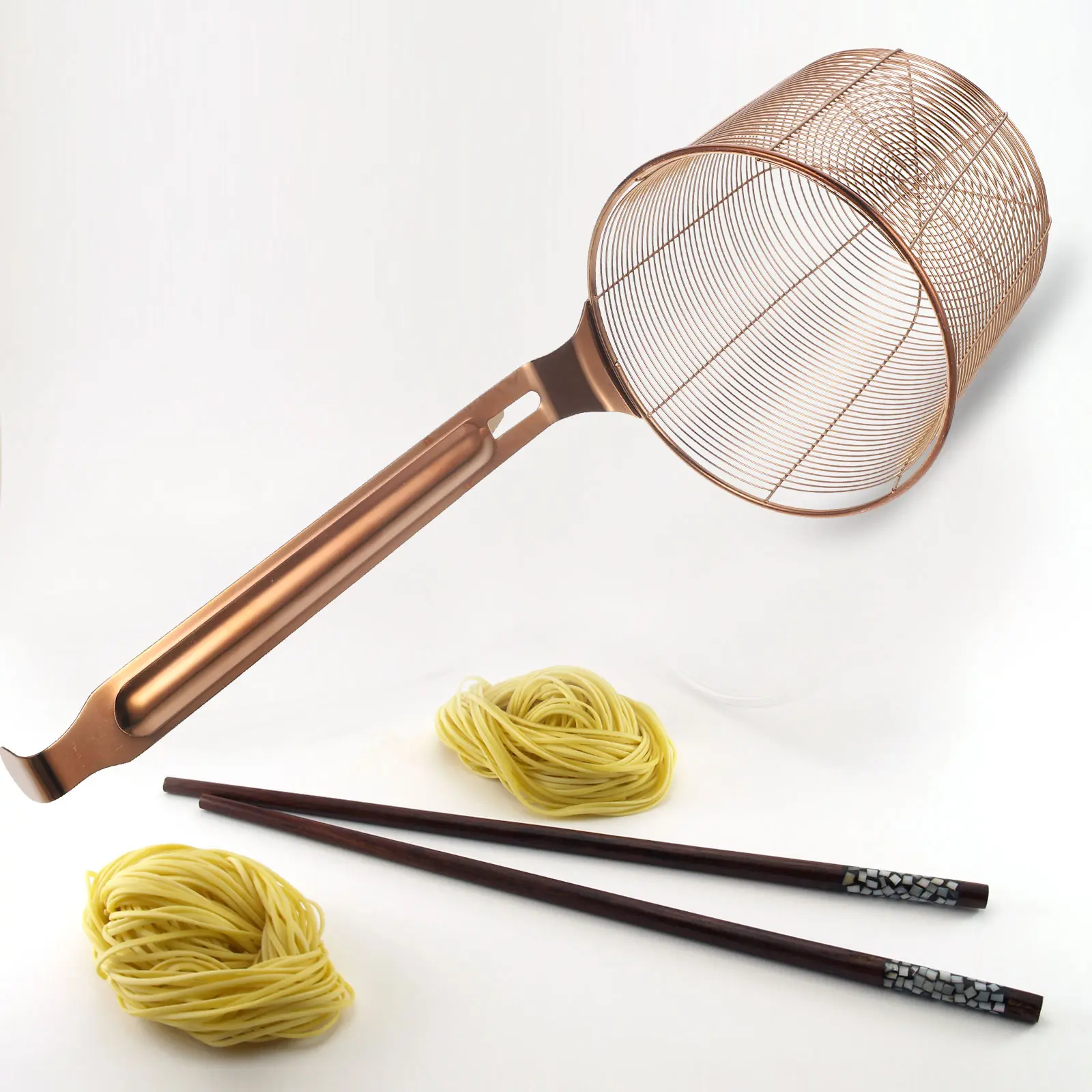1pc Stainless Steel Colander Kitchen Strainer Mesh Basket Fine Pasta Skimmer Large Capacity Wall Hook Handle For Home