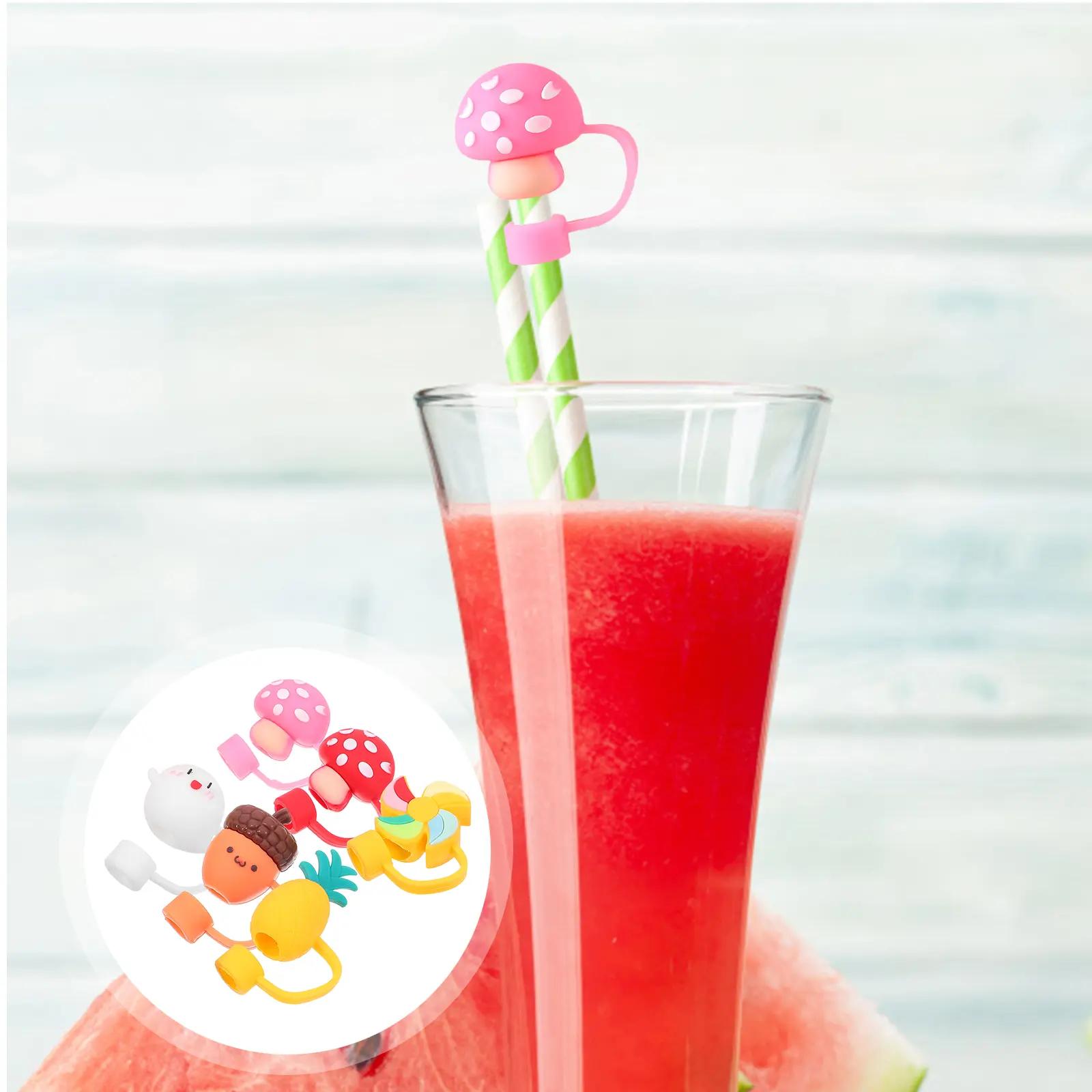 6pcs Silicone Straw Covers Dust Caps Cute Kawaii Drink Protectors Reusable Straws Anti-Dirt Sealable Funny