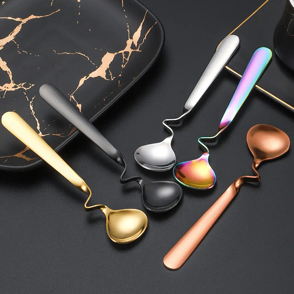 5pcs Mixing Spoon Stainless Steel S Shape Long Handle Coffee Tea Yogurt Dessert Spoon Smooth Practical Home Gift