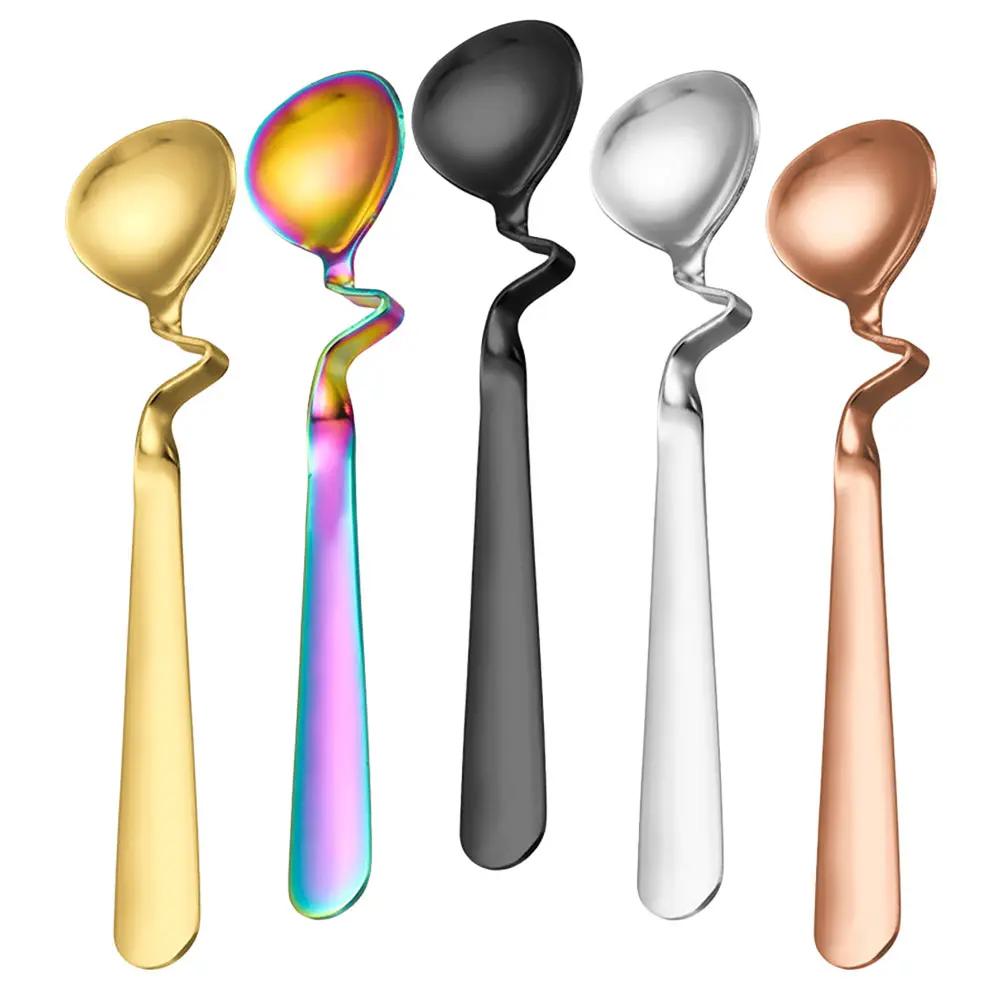 5pcs Mixing Spoon Stainless Steel S Shape Long Handle Coffee Tea Yogurt Dessert Spoon Smooth Practical Home Gift
