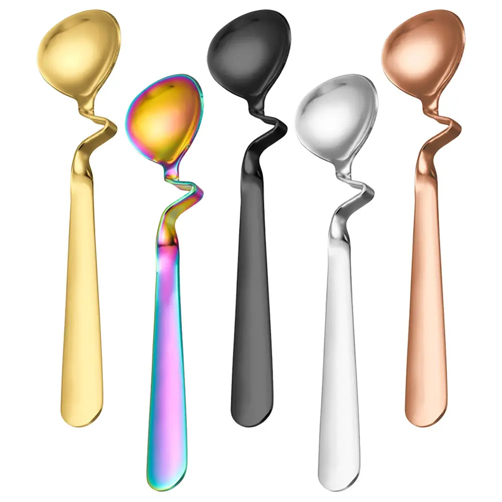 5pcs Mixing Spoon Stainless Steel S Shape Long Handle Coffee Tea Yogurt Dessert Spoon Smooth Practical Home Gift