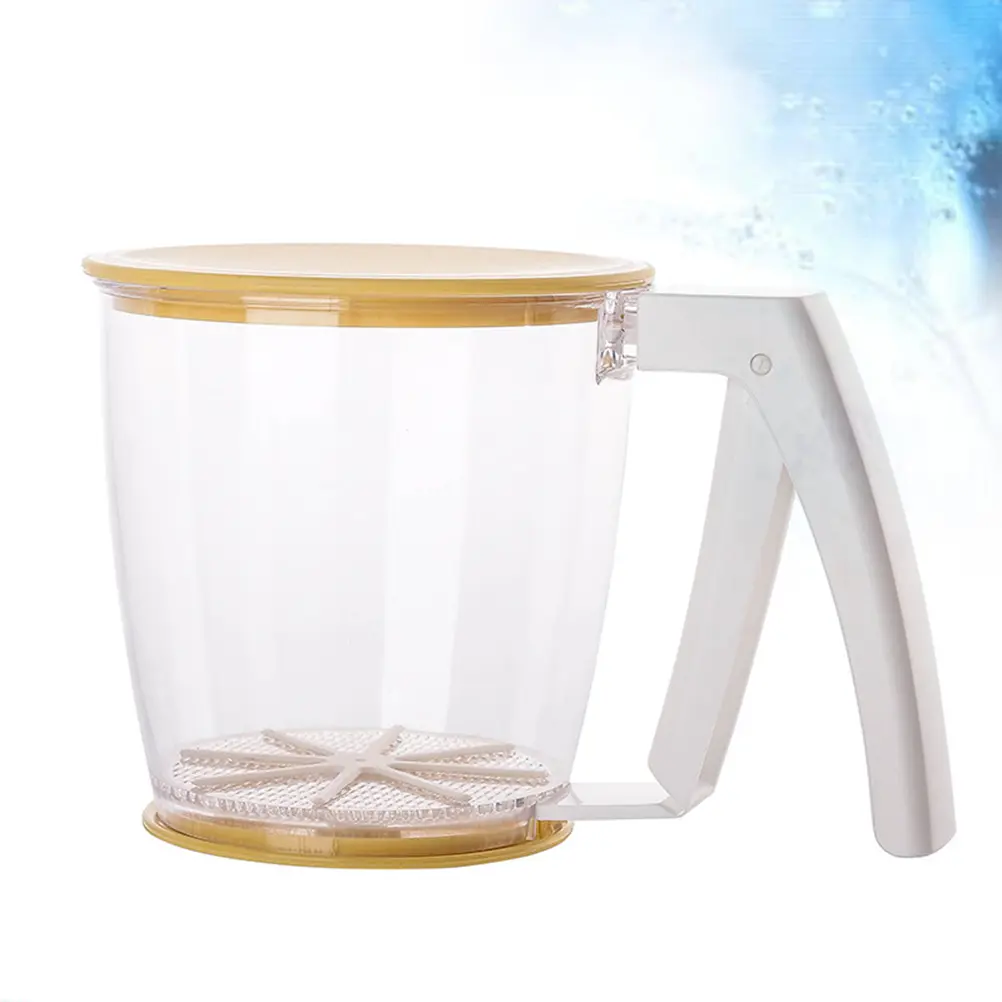 Press Type Flour Sifter Strainer Kitchen Tool Fine Mesh Design Yellow Color Baking Sugar Cocoa Powder H held Shaker Storage Lid