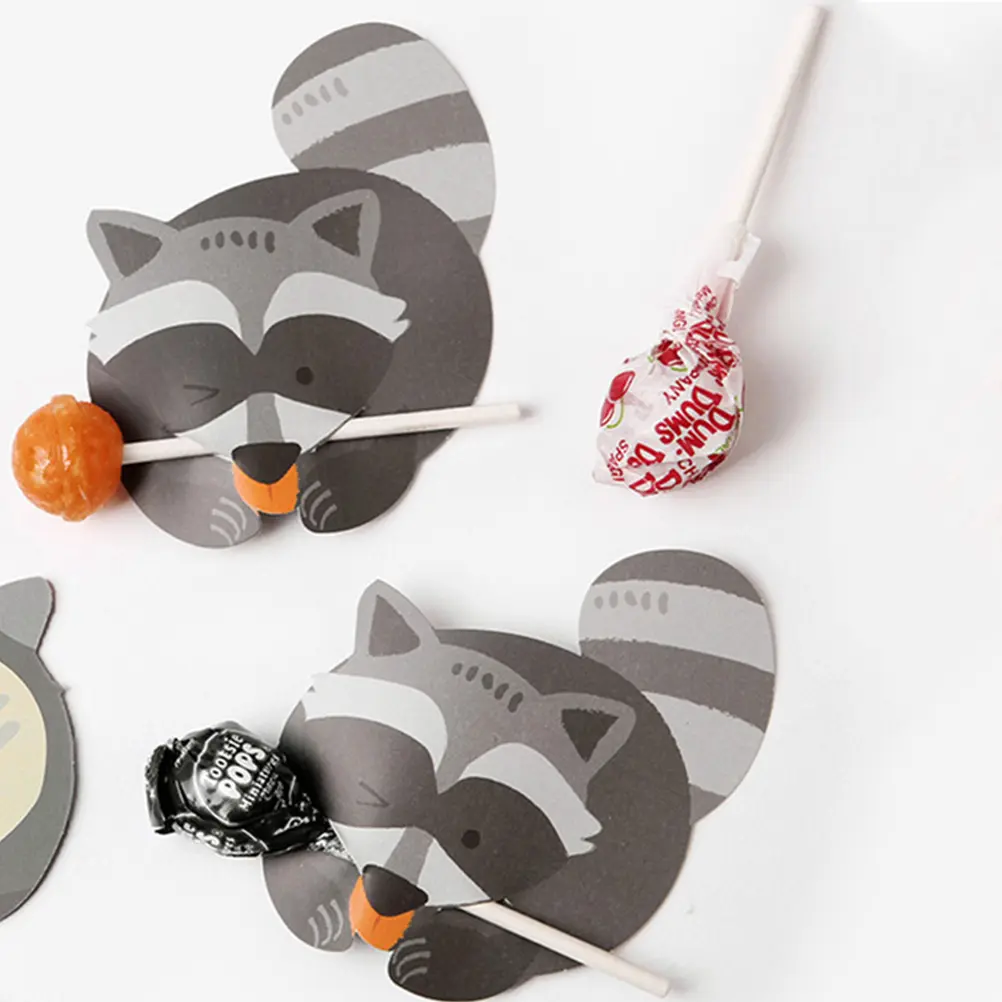 100pcs Lollipop Wrapping Cards Premium Paper Raccoon Pattern Candy Holder Party Wedding Decoration Sweet Wrap