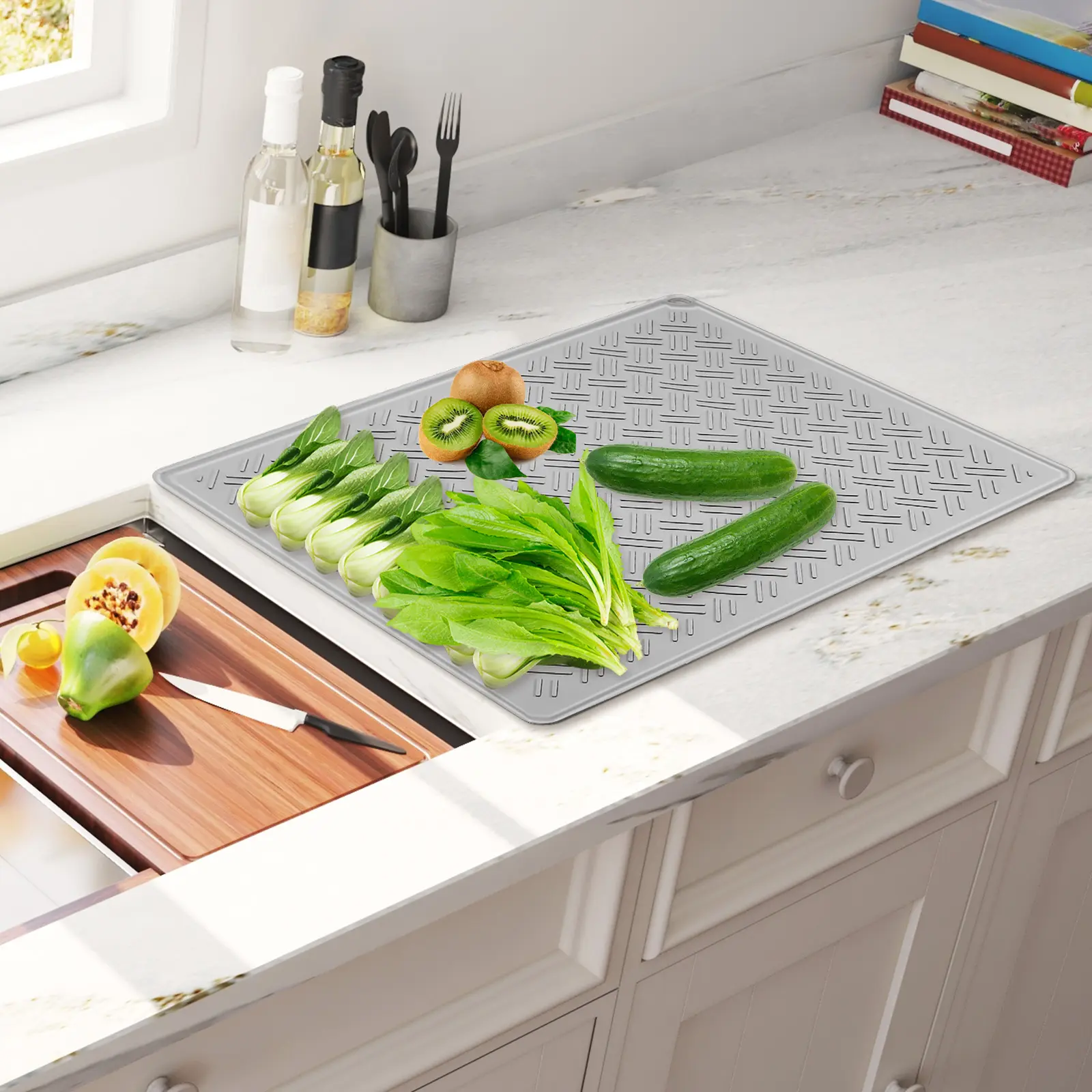 Silicone Draining Drying Mats Counter Dish Drain Mat Grey Fast Drying Dish Mat Non Slip Heat Resistant ganizer