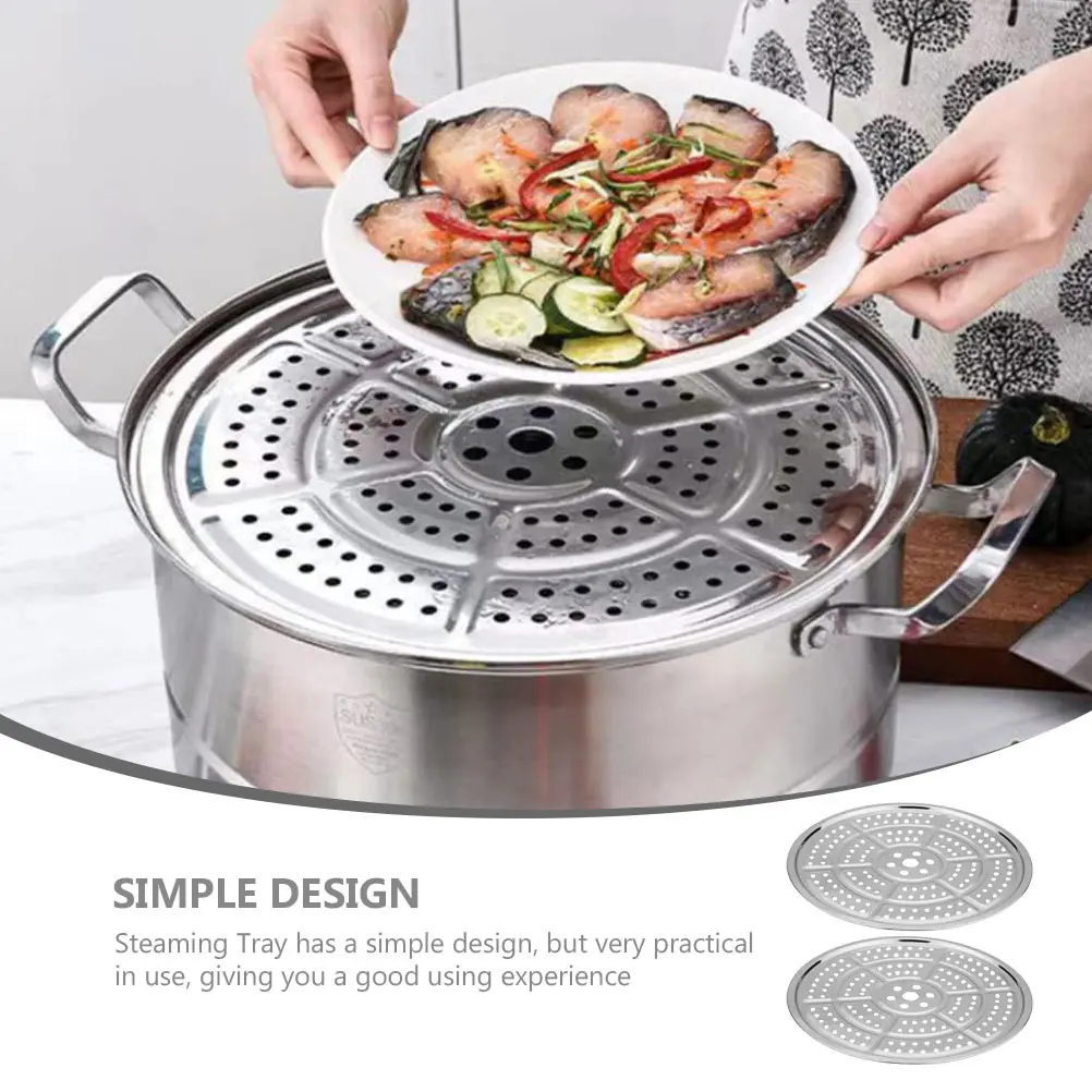 2pcs Stainless Steel Steaming Tray Strong Kitchen Utensils For Rice Cooker Steam Cooker Easy Clean Household Cookware