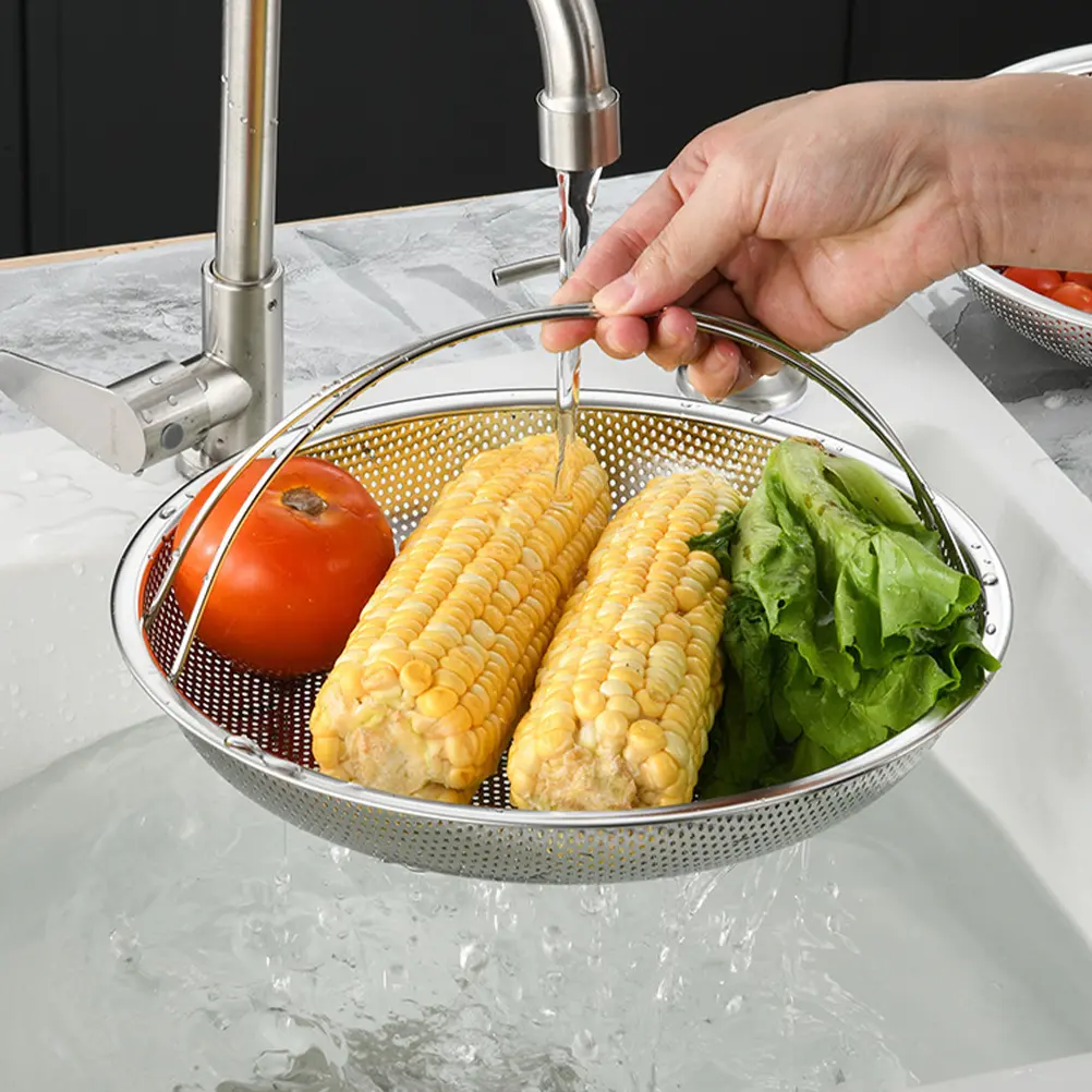 Stainless Steel Steamer Food Basket Vegetable for Vegetables Rack with Carrying Handle Noodle Boiling Rice Pot Holder