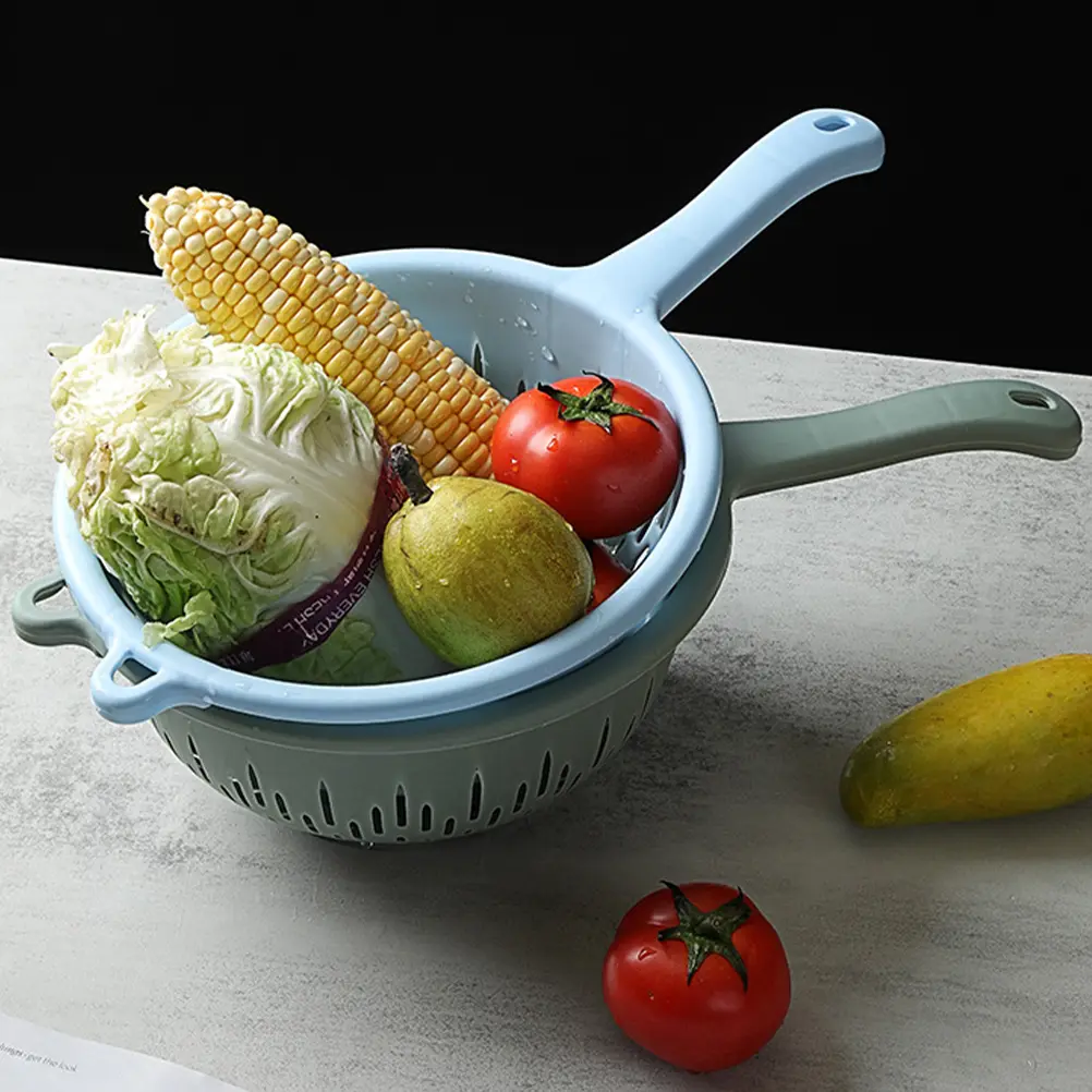 Multi Purpose Food Washing Drain Colander With Handle Strong Plastic Strainer For Kitchen Vegetable Fruit Cleaning Tool 4Pcs