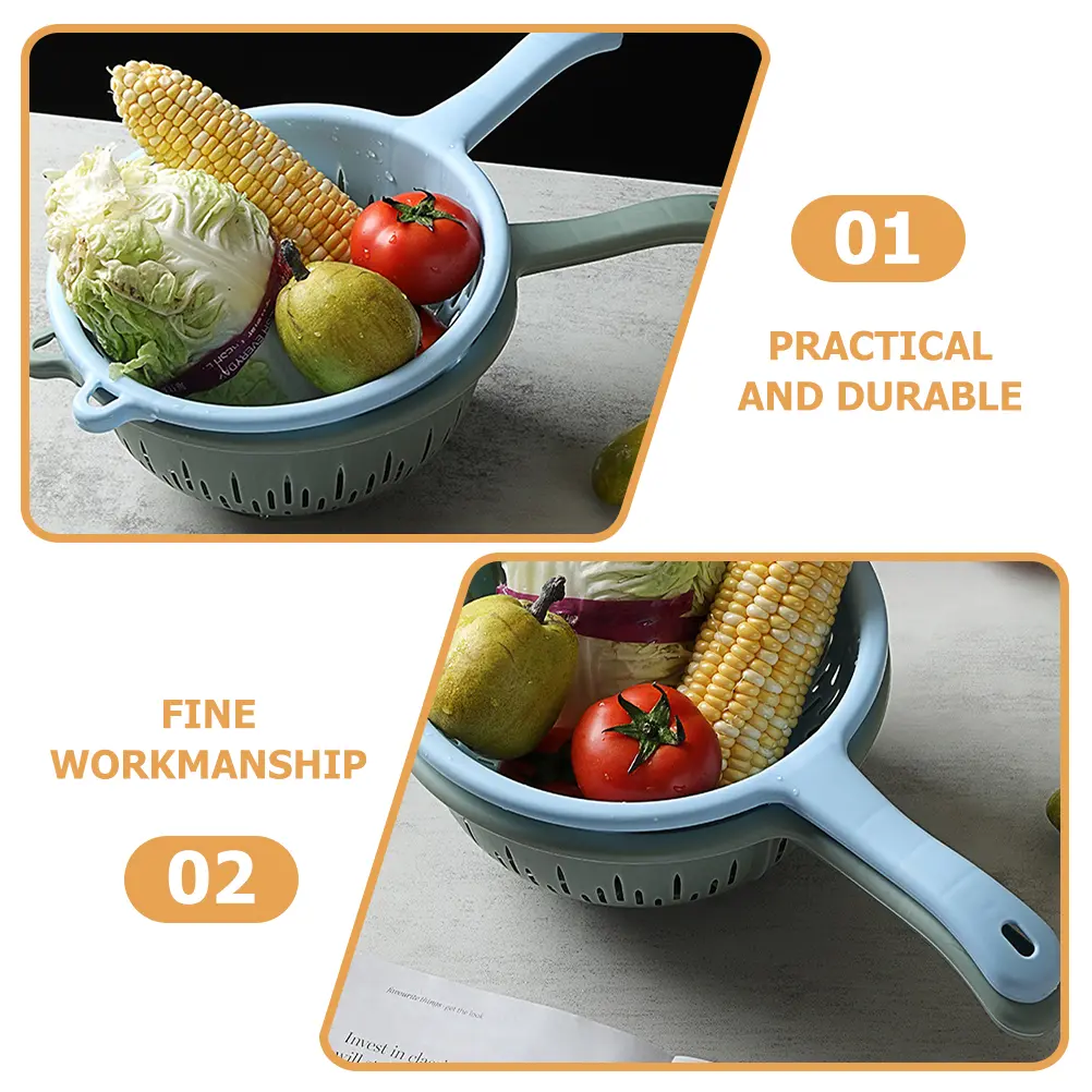 Multi Purpose Food Washing Drain Colander With Handle Strong Plastic Strainer For Kitchen Vegetable Fruit Cleaning Tool 4Pcs