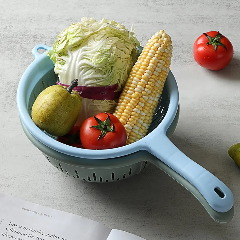 Multi Purpose Food Washing Drain Colander With Handle Strong Plastic Strainer For Kitchen Vegetable Fruit Cleaning Tool 4Pcs