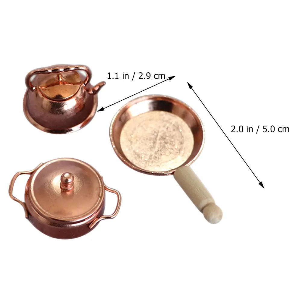 Three Piece Mini Kitchenware Set Alloy Craftsmanship Mini Soup Pot Kettle Saucepan Realistic Details Long Term Use Home Office