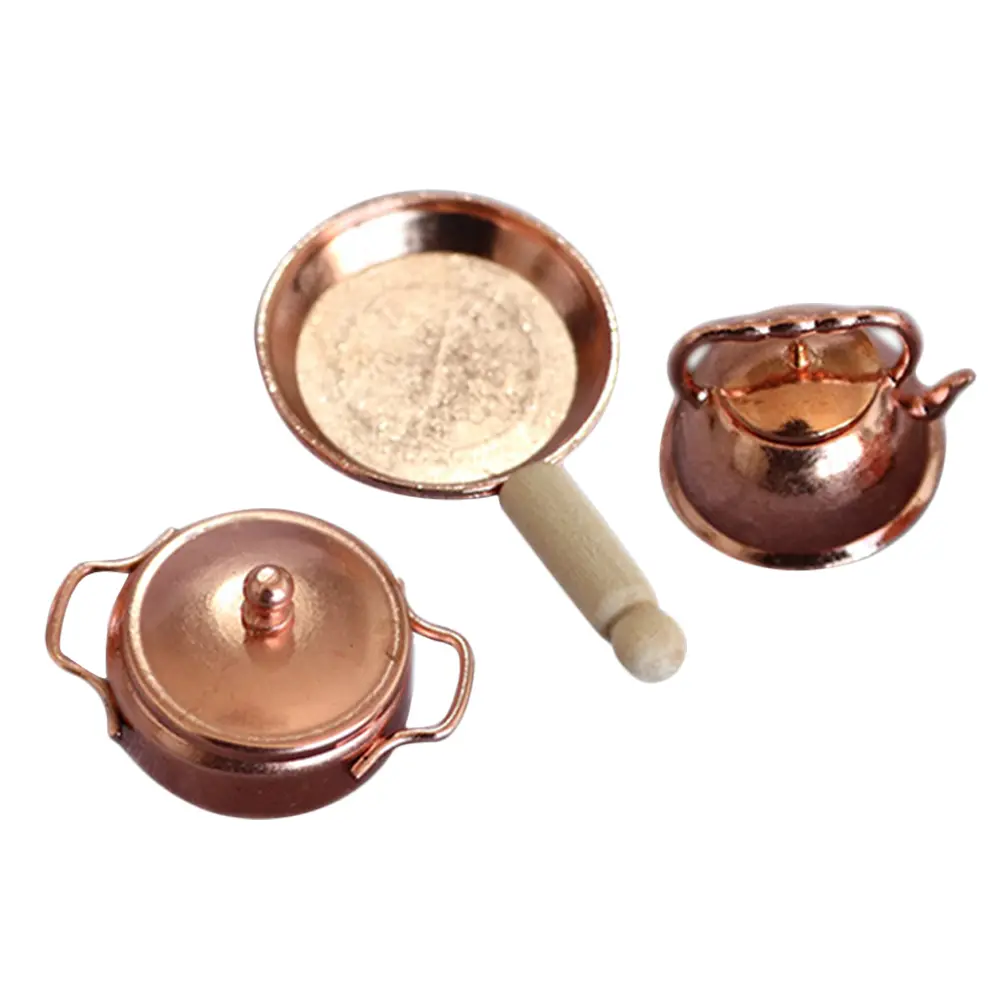 Three Piece Mini Kitchenware Set Alloy Craftsmanship Mini Soup Pot Kettle Saucepan Realistic Details Long Term Use Home Office