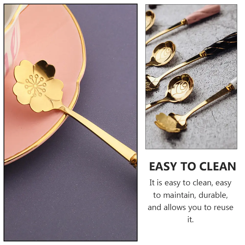 4 Pcs Ceramic Handle Spoon Utensil Convenient Flower Ice Cream White Coffee Dessert Spoons Dad