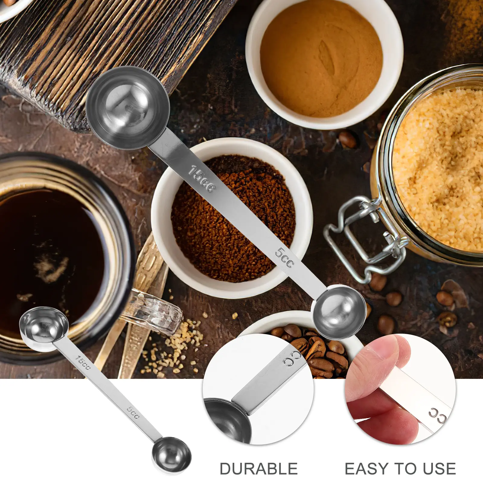 Stainless Steel Coffee Spoon Grams Measuring Spoons Teaspoon Bean Scoop Metal Kitchen Multipurpose Cups
