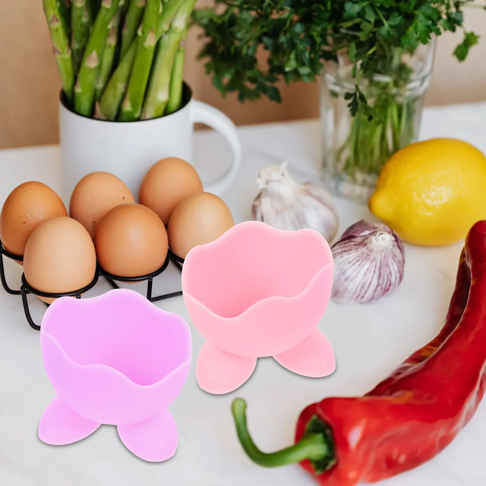 12pcs Silicone Egg Cups Hard Boiled Holder Poached Eggs Rack Kitchen Gadget Cooking Tool Non Stick Microwave Safe Egg