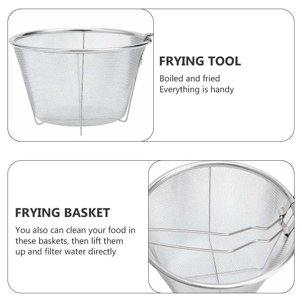 Stainless Steel Frying Baskets Oil Drainage Tools Kitchen Gadgets Heat Resistant Frying Nets Fryer Accessories
