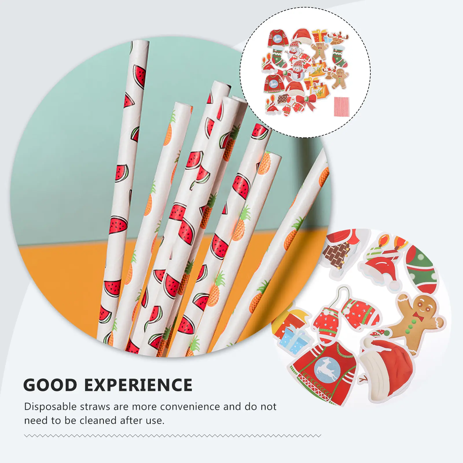 1 set Christmas Decorative Plastic Drinking Christmas Elements Straws for Party Holiday Cocktail Xmas Beverages