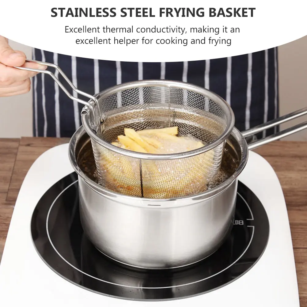 Stainless Steel Frying Baskets Oil Drainage Tools Kitchen Gadgets Heat Resistant Frying Nets Fryer Accessories