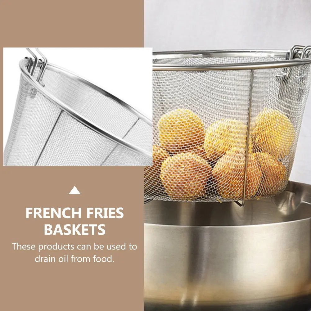 Stainless Steel Frying Baskets Oil Drainage Tools Kitchen Gadgets Heat Resistant Frying Nets Fryer Accessories