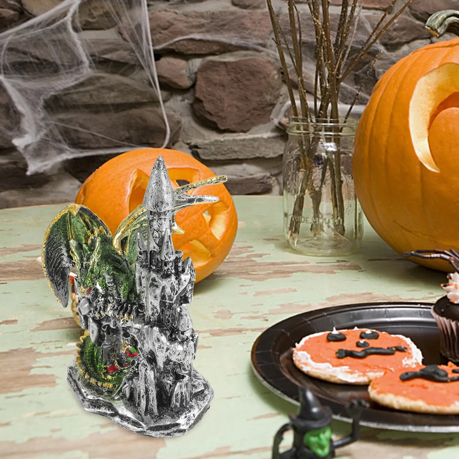 Castle Dragon Ornament Halloween Decorations Indoor Party For Table Household Statue Resin Craft