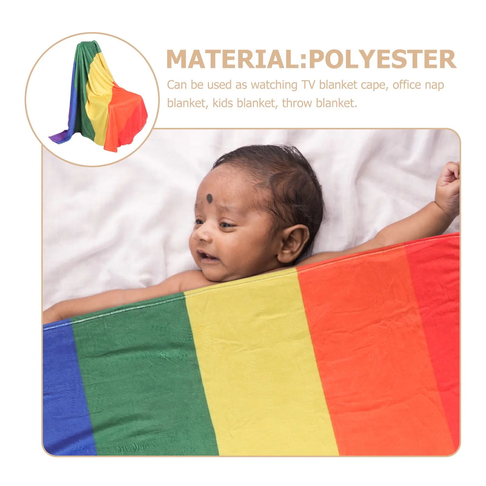 Rainbow Throw Blanket Polyester Kids Sleeping Office Nap Flannel Double Sided Warm Decor Couch Bed Sofa Balcony Cape