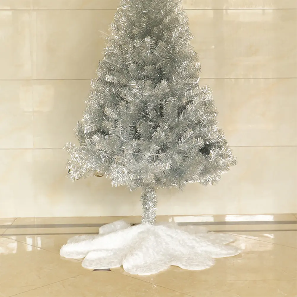 78cm Floral Shape White Artificial Wool Christmas Tree Skirt Base Decoration Xmas Tree Apron Skirt Mat