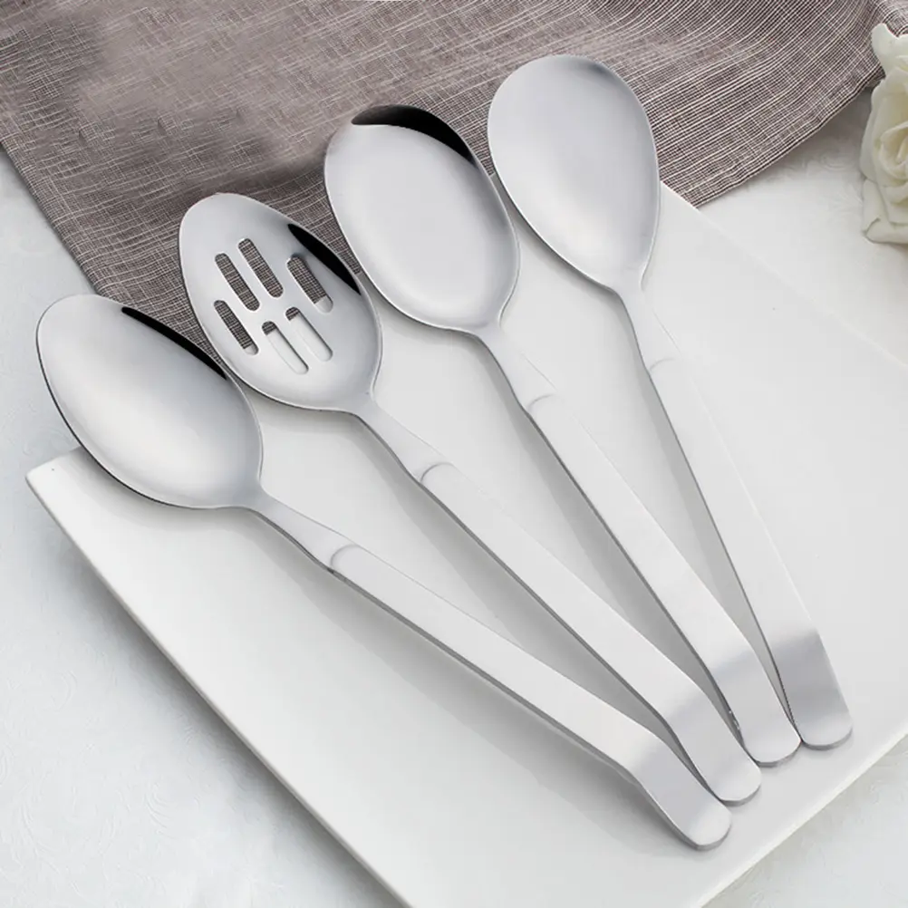 Stainless Steel Long Handle Colander Spoon Hollow Soup Serving Western Salad Reusable Kitchen Tool Drainage
