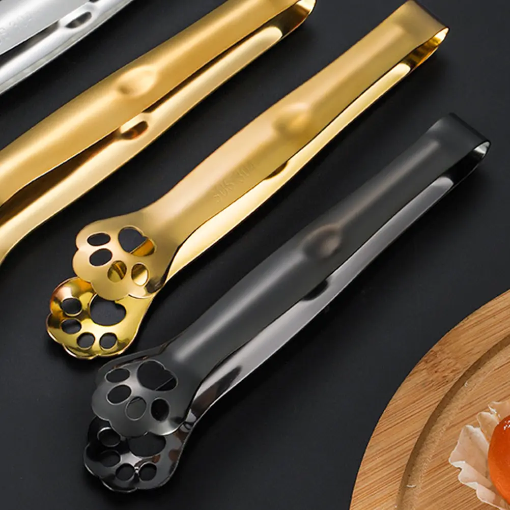 2pcs Cat Paw Shaped Stainless Steel Food Tongs for Salad BBQ Dessert Bread Grilling Metal Clamp Kitchen Tool