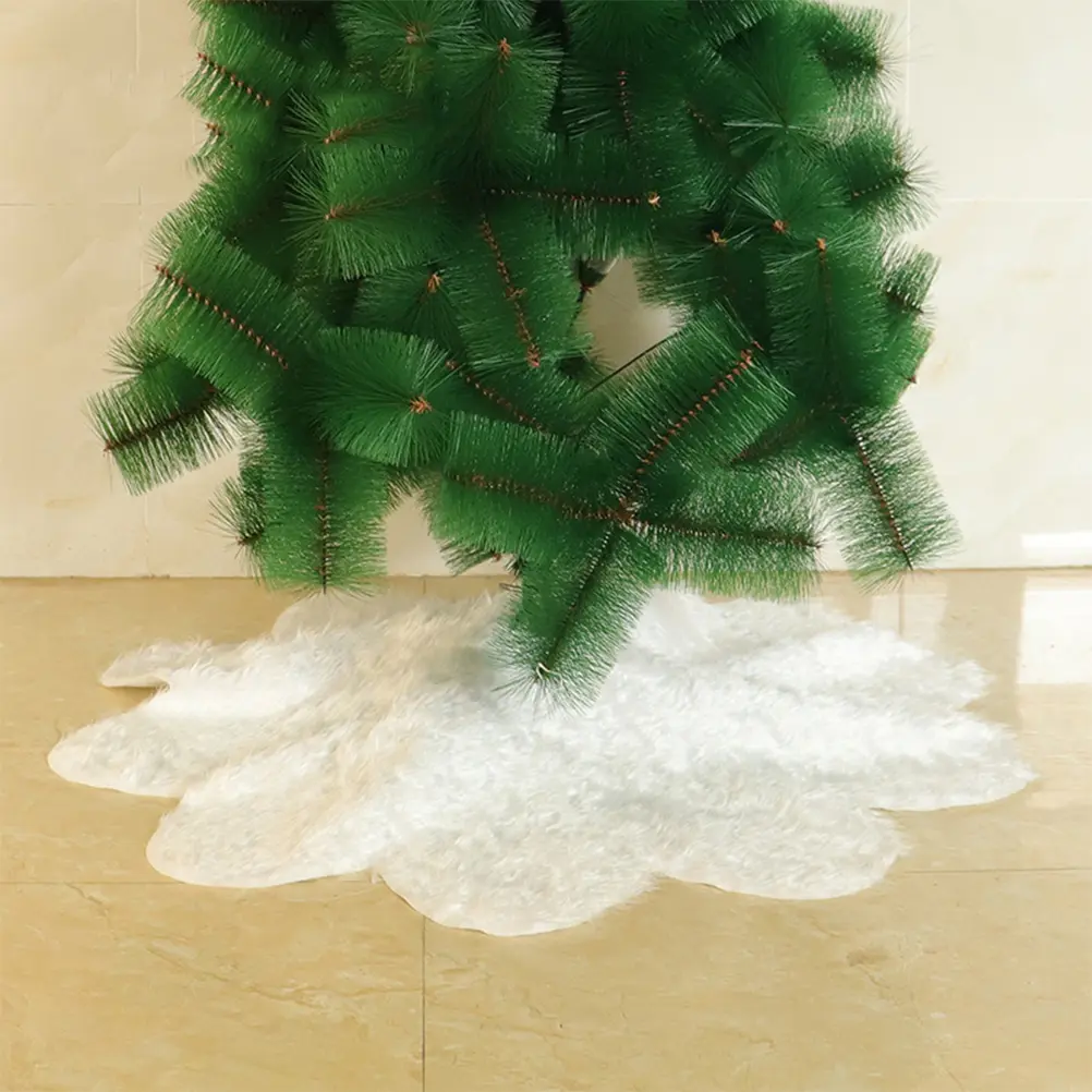 78cm Floral Shape White Artificial Wool Christmas Tree Skirt Base Decoration Xmas Tree Apron Skirt Mat