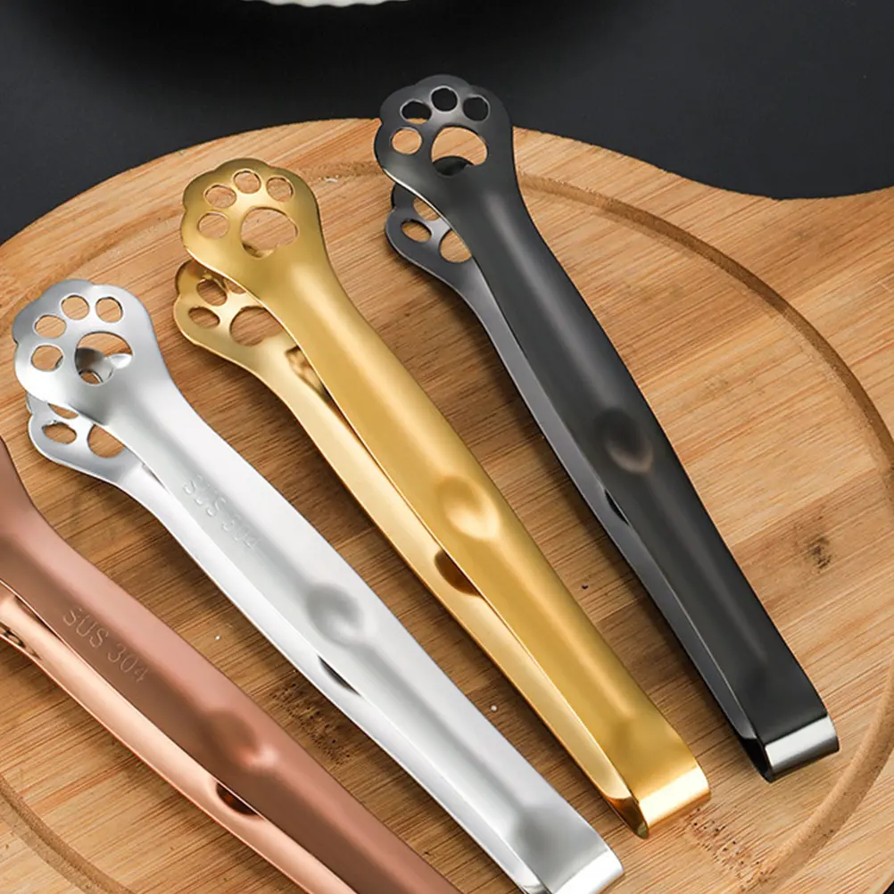 2pcs Cat Paw Shaped Stainless Steel Food Tongs for Salad BBQ Dessert Bread Grilling Metal Clamp Kitchen Tool