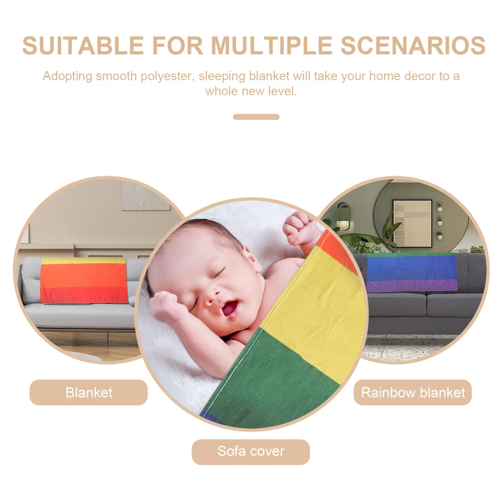 Rainbow Throw Blanket Polyester Kids Sleeping Office Nap Flannel Double Sided Warm Decor Couch Bed Sofa Balcony Cape