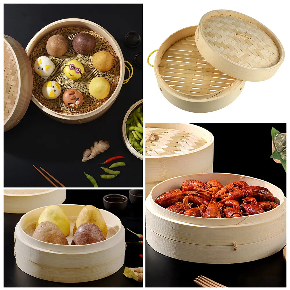 Bamboo Steamer Multi layer Food Steamer Kitchen Tool Large Capacity Lid Bamboo Material Vitamin Preservation Steaming