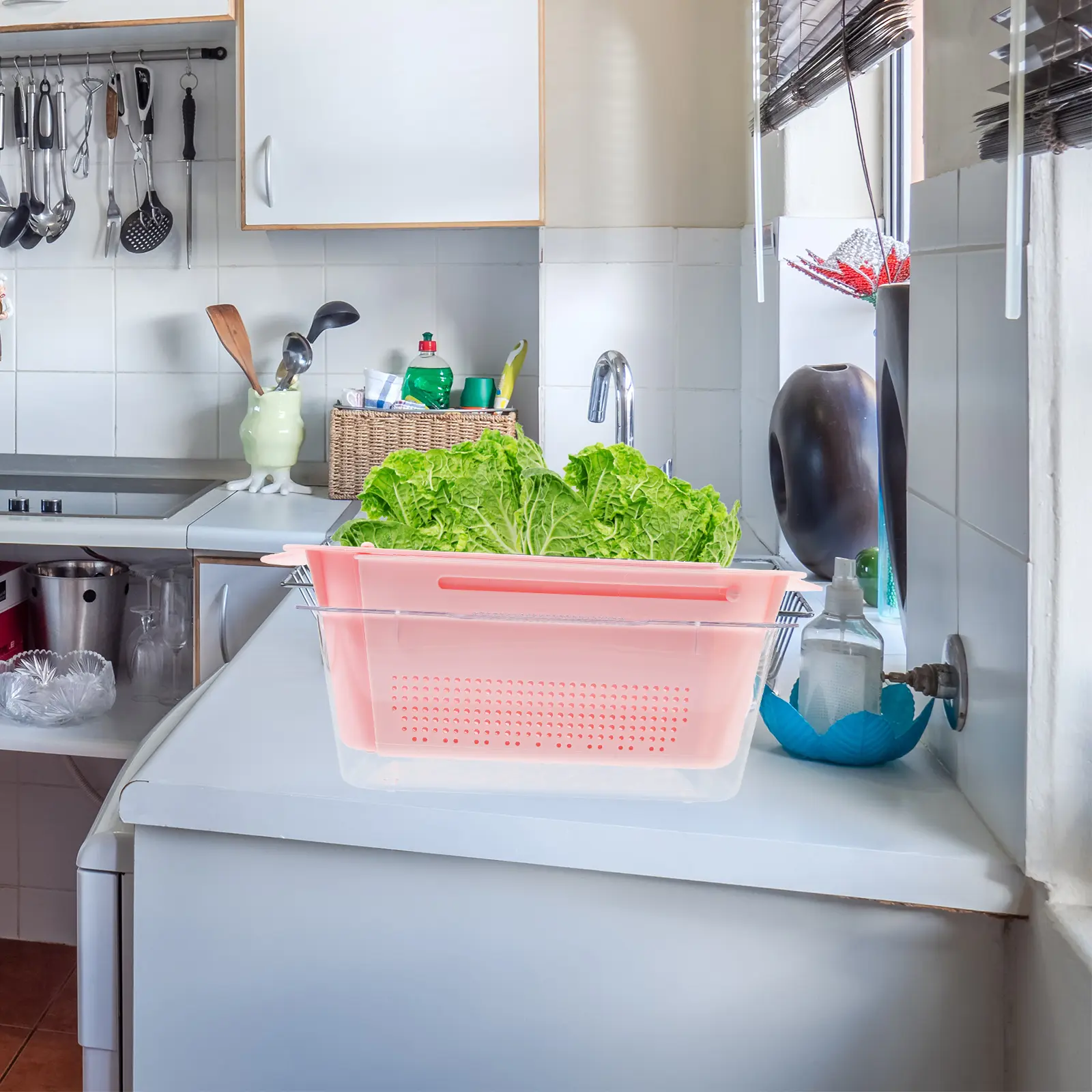 Plastic Double Drainer Basket for Vegetable Fruit Washing Compact Kitchen Accessory Compact Fruit Strainer Storage