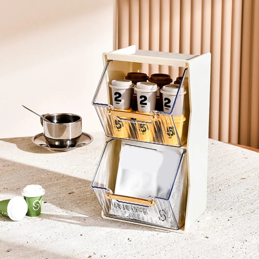 Transparent Acrylic Tea Bag Storage Box Coffee Pouches ganizer Beige Desk Shelf Large Capacity Sugar Bag Holder Tea Container