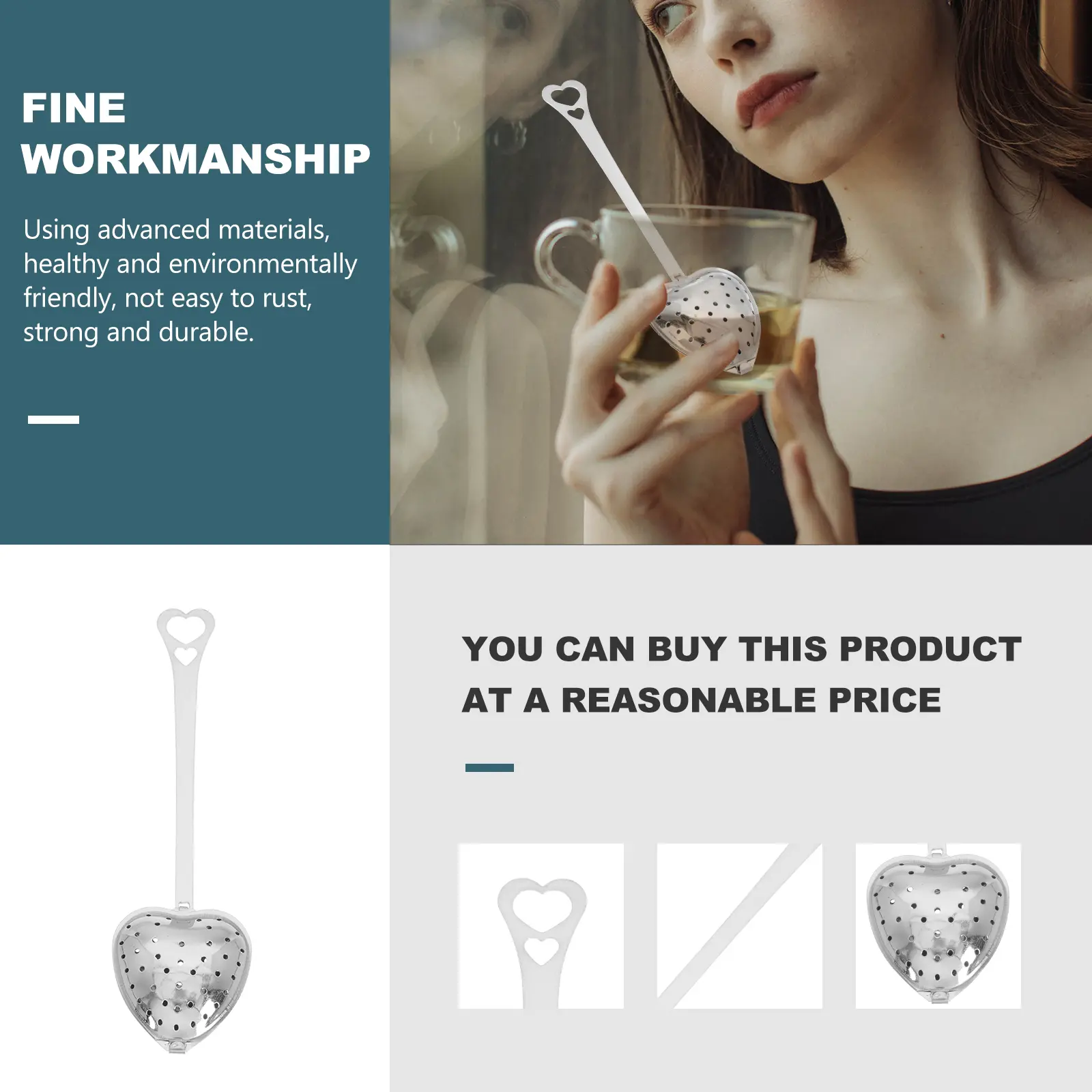6pcs Stainless Steel Filter Spoon Heart Shaped Strainer for Making Tool Storage Kitchen Bar Practical Gift Tea Storage Spoon