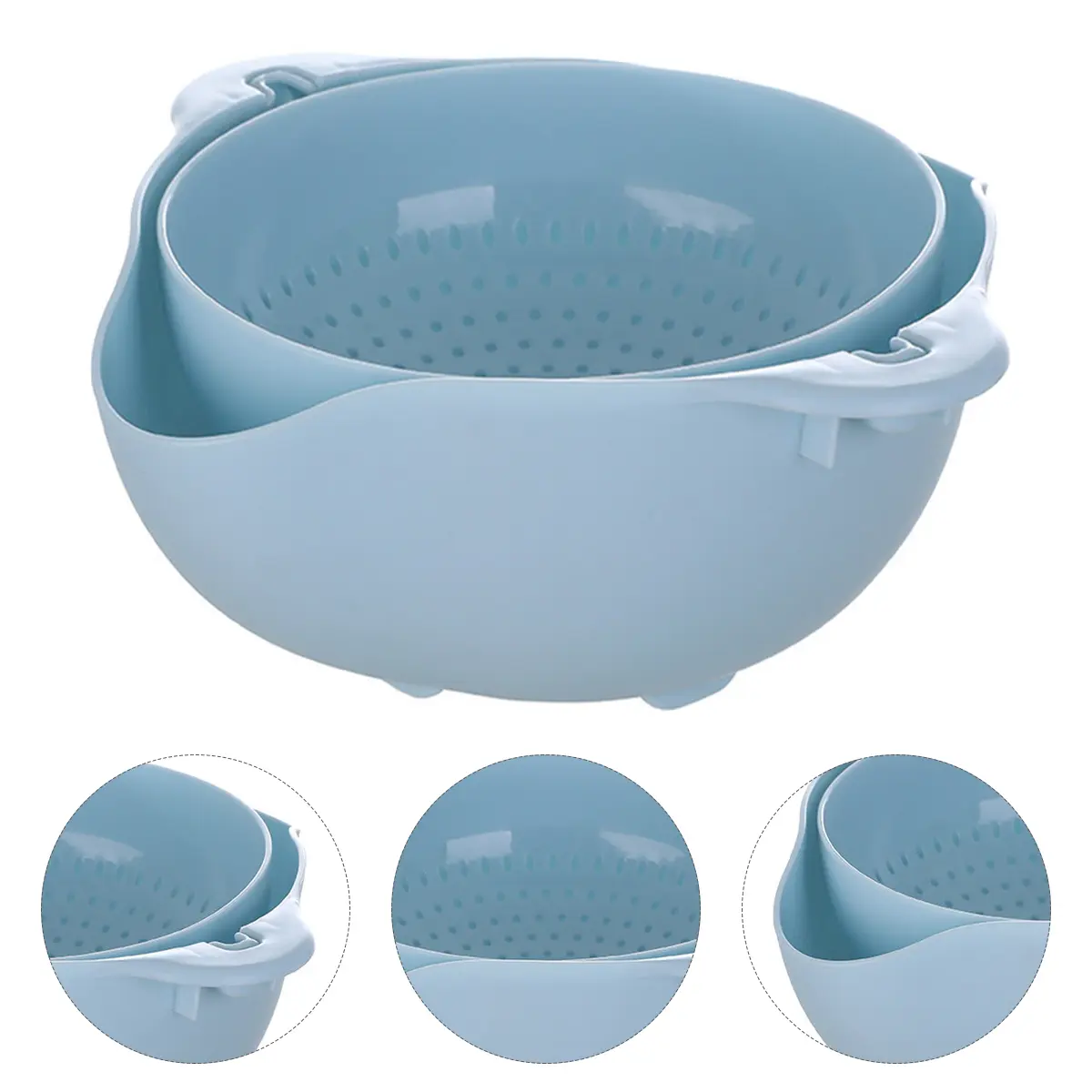 Wheat Straw Kitchen Vegetable Basin Fruit Washing Bowl Strainer Food Storage Fruit Double Layer