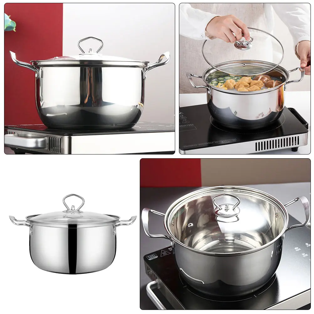 Anti-stick Soup Cooking Pot Capacity Stockpot Kitchen Glass Food Stainless Milk Container Steel Cookware Steam Rack