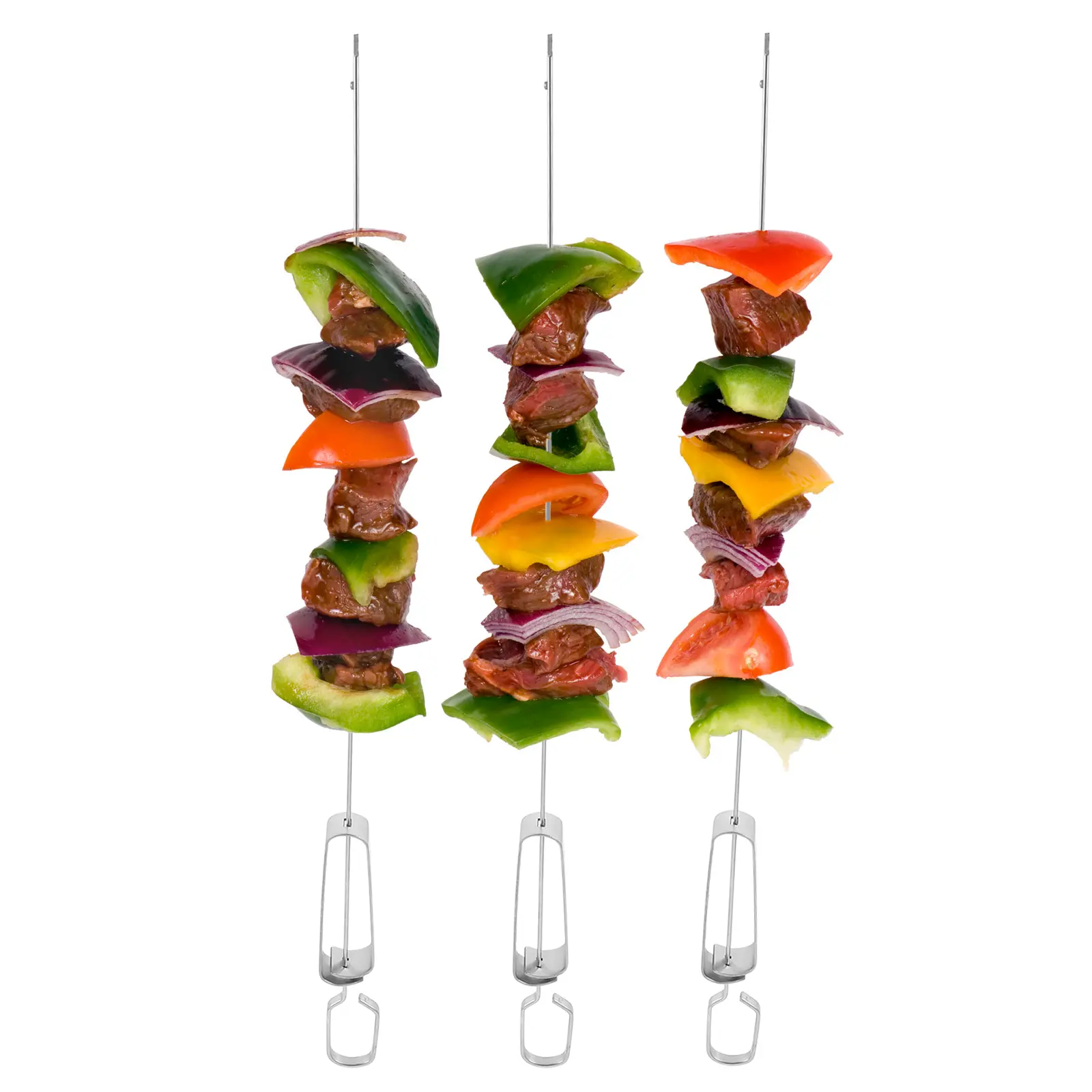 Stainless Steel Barbecue Skewers Hanger Double Steak Silver Flat Kebabs Dad Durable Reusable Grilling Tools BBQ
