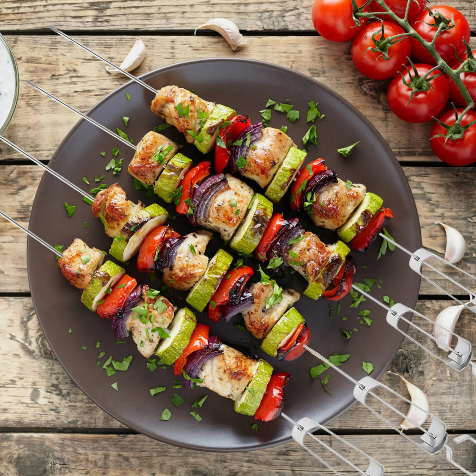 Stainless Steel Barbecue Skewers Hanger Double Steak Silver Flat Kebabs Dad Durable Reusable Grilling Tools BBQ