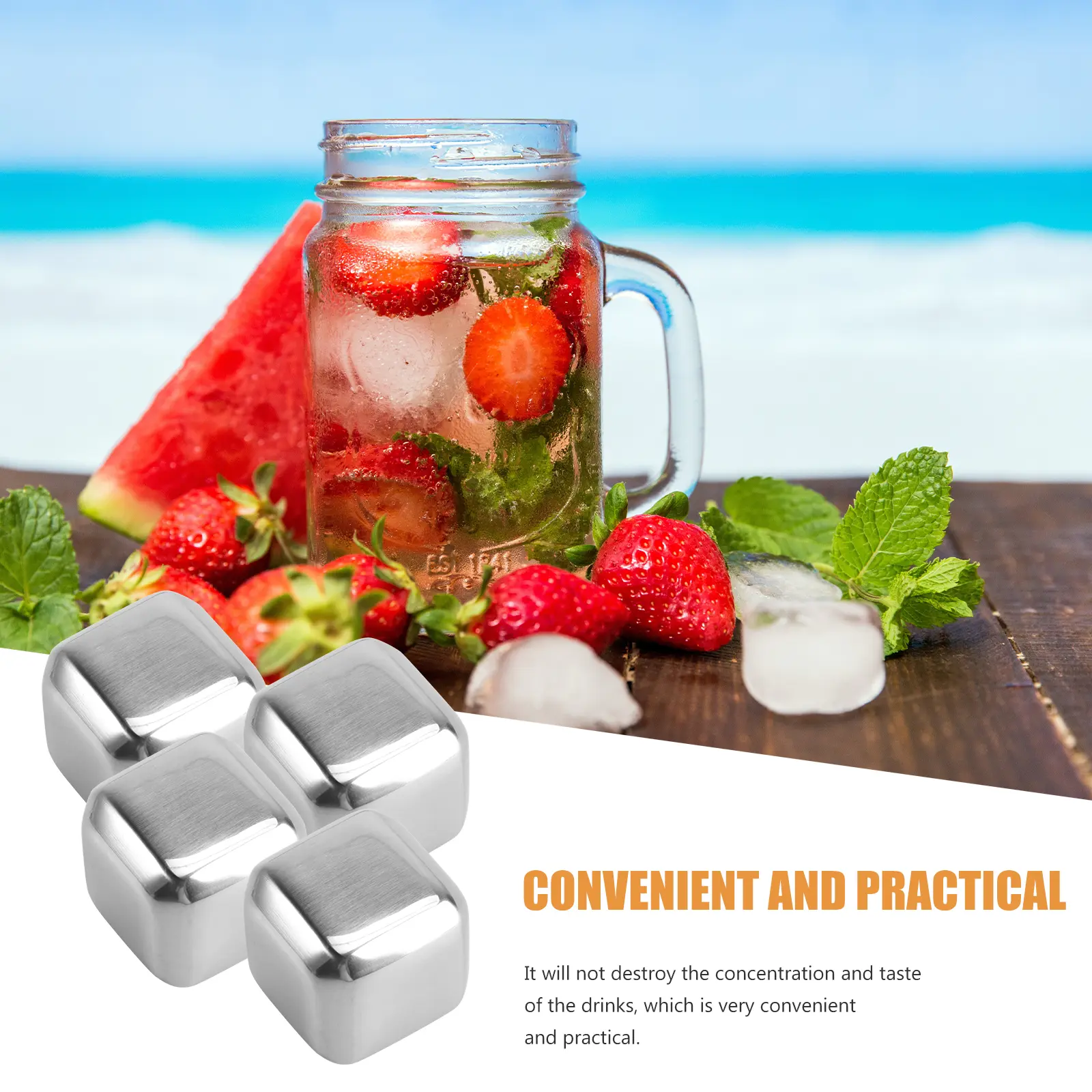 Reusable Stainless Steel Ice Cubes Cooling Beverage Blocks Round Stones For Whiskey Bar Tools Home Metal Blocks