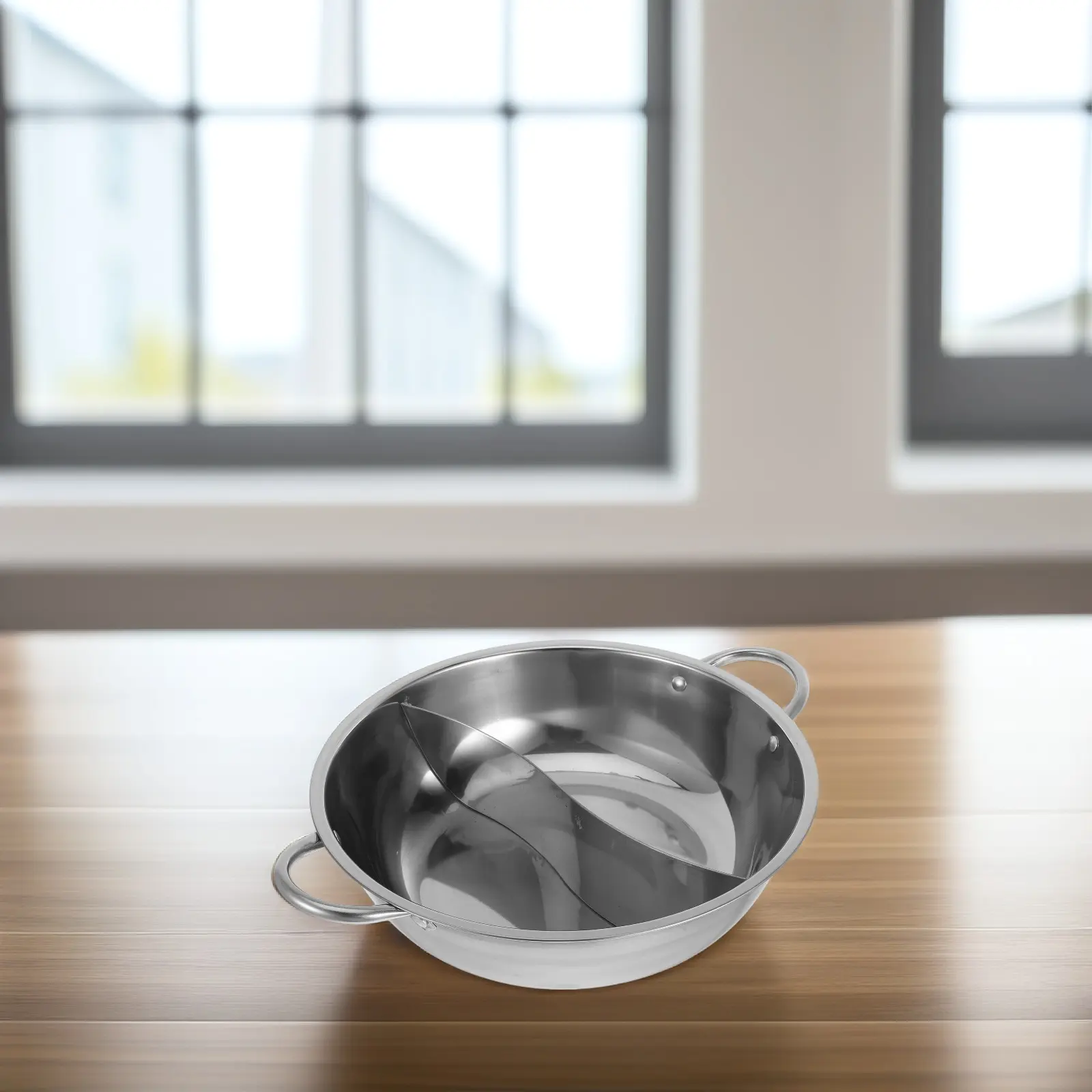 Stainless Steel Hot Pot Basin with Divider 28cm Pan Reusable Kitchenware Practical Double Handle Chinese Cooking